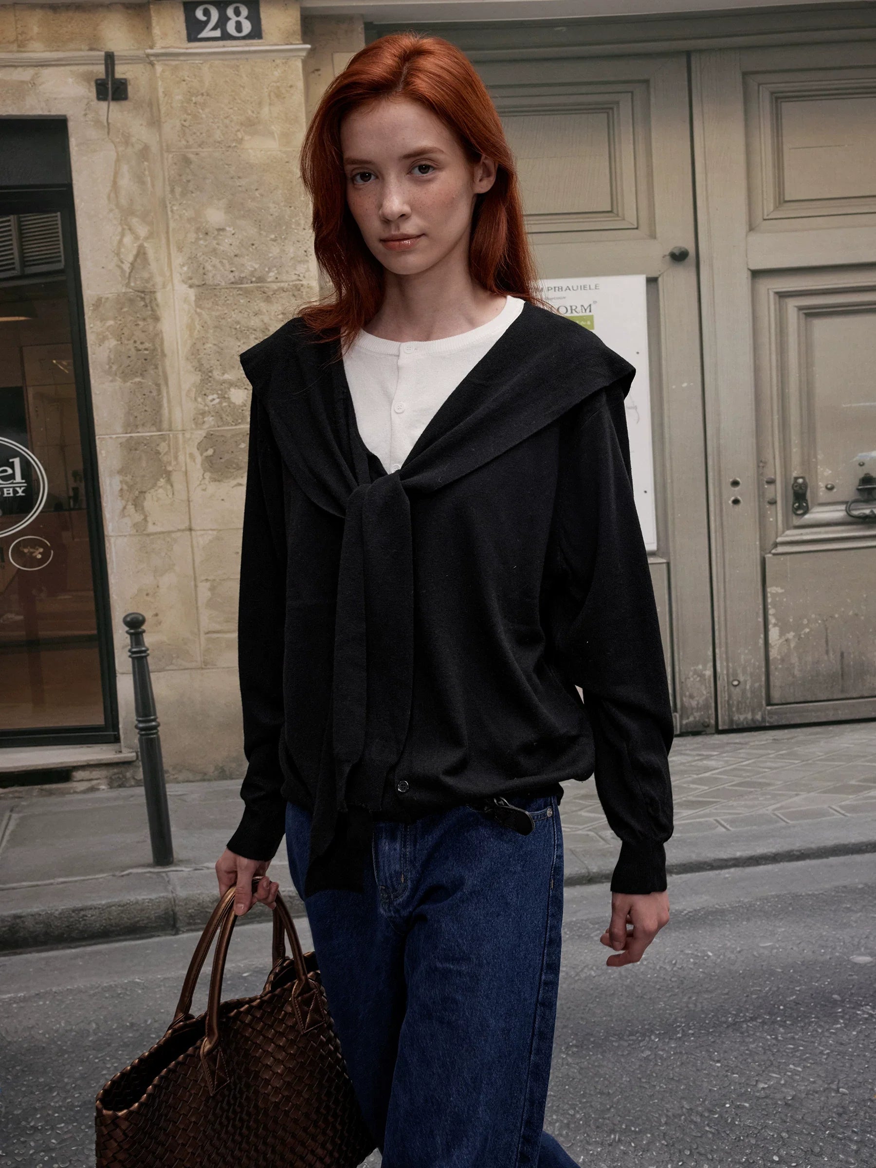 Xmsli | Autumn and Winter Two-Piece Contrasting Wool Sweater for Women - Loose Fit, Casual Long-Sleeved Top