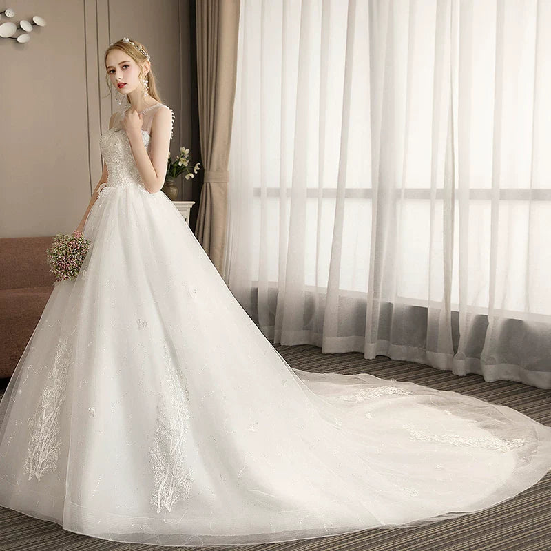 Xmsli | One-Shoulder Starry Sky Bridal Dress with Trailing Design, French Retro Princess Forest Style for Winter Weddings