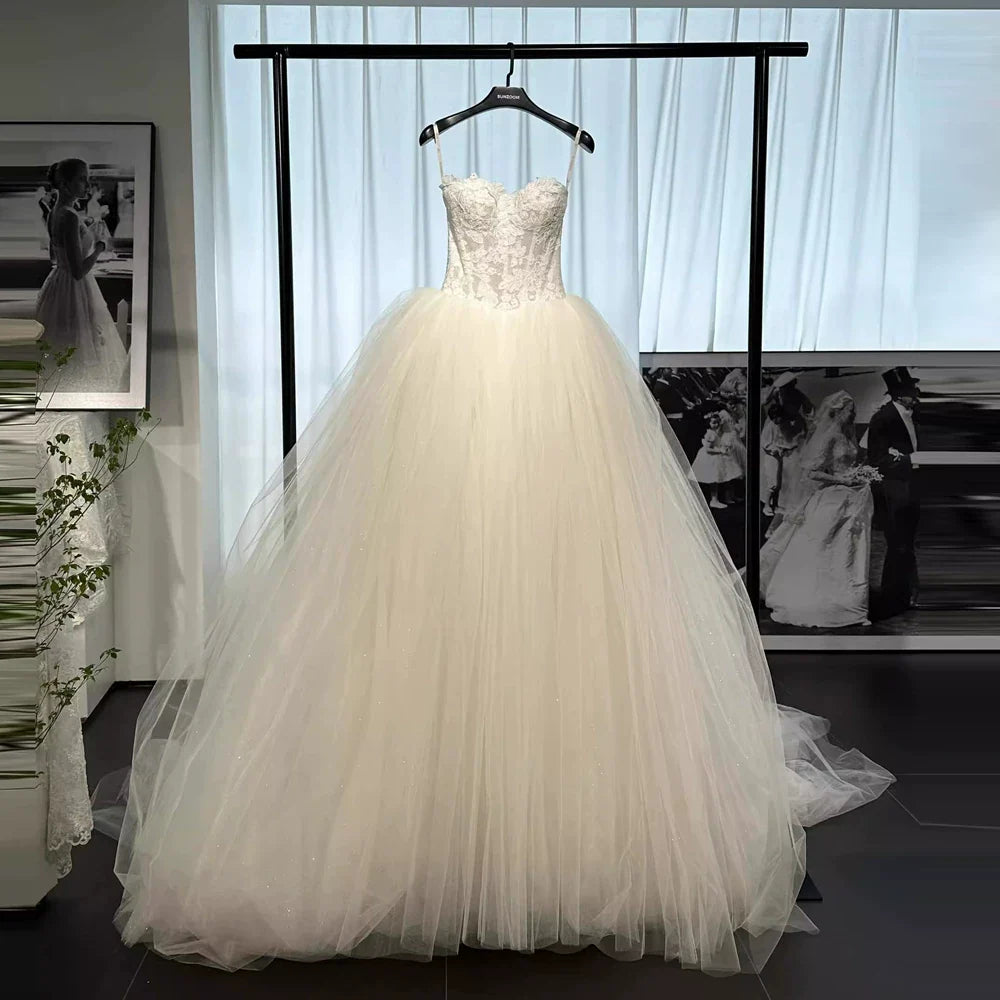 Xmsli | French Lace Princess Tube Top Wedding Dress with Slimming Tutu Skirt, Dreamy Forest Style Bridal Gown