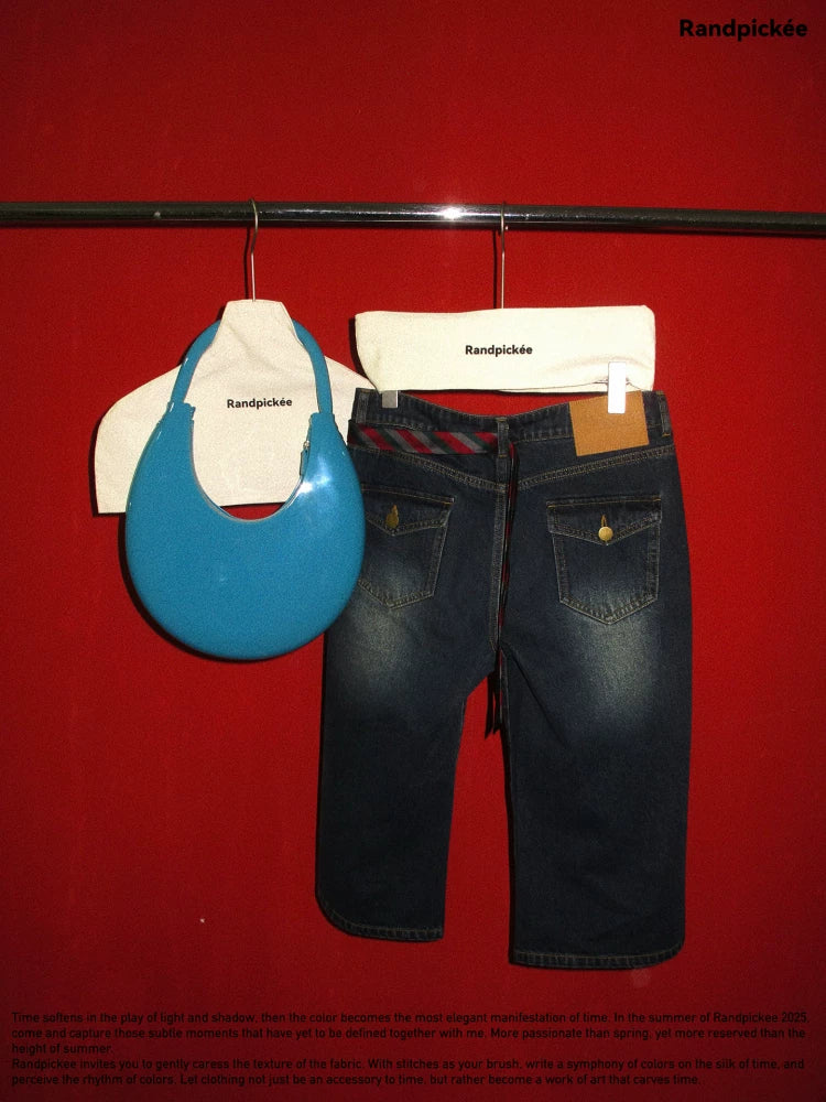 Xmsli | Vintage Washed Blue Bootcut Cropped Jeans for Women, Retro Style Casual Denim Pants