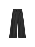 Xmsli | Wide-Waisted Double-Breasted Pleated Straight Leg Pants for Women, Three-Dimensional Pleats Casual Trousers