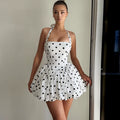 Xmsli | European and American Polka Dot Print Halterneck Strappy mini Dress, Trendy Waist-Hugging Skirt for Hot Girls