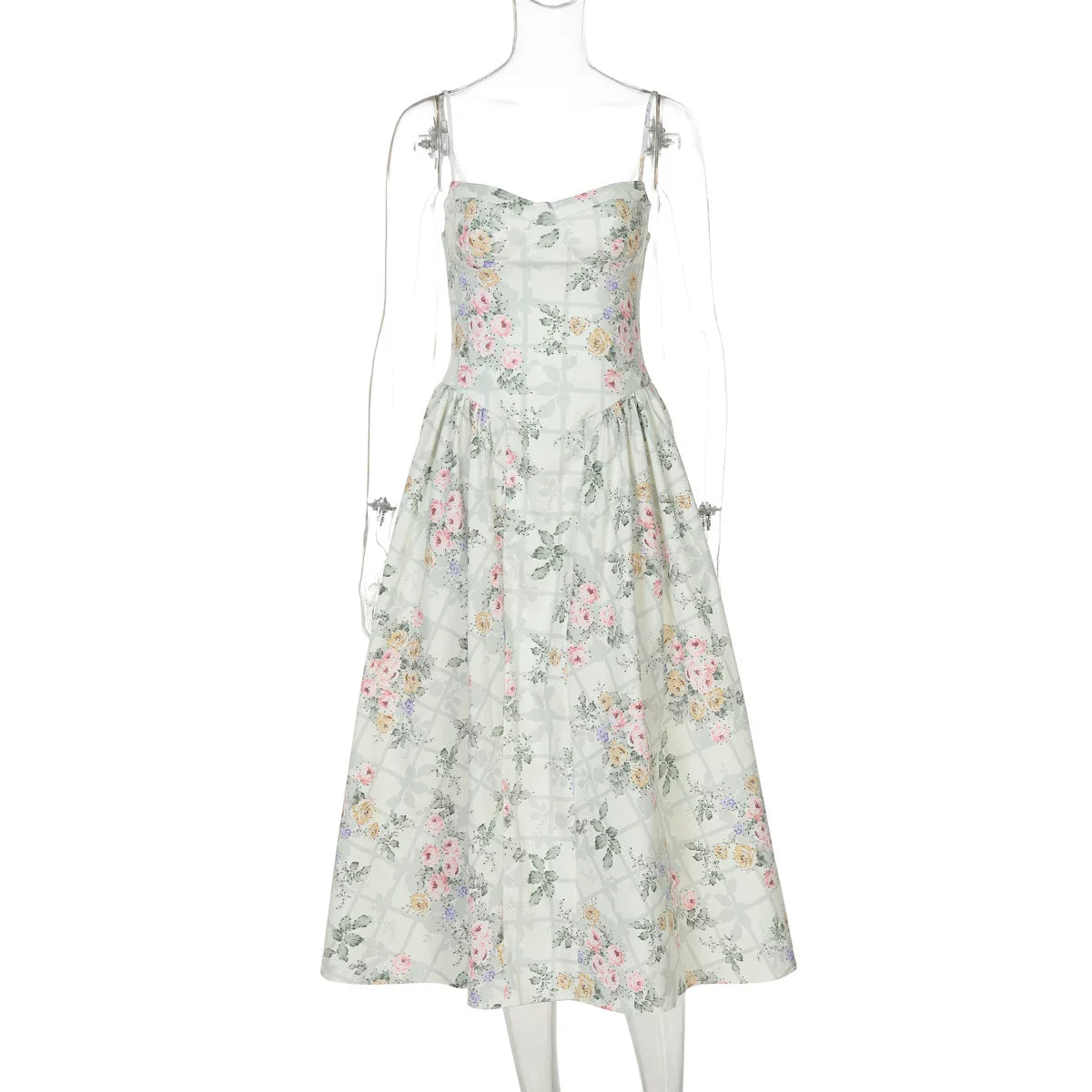 Xmsli | French Romantic Floral Suspender Mini Dress for Women - Adjustable Shoulder Straps, High Waist, Slim Fit with Fluffy Skirt