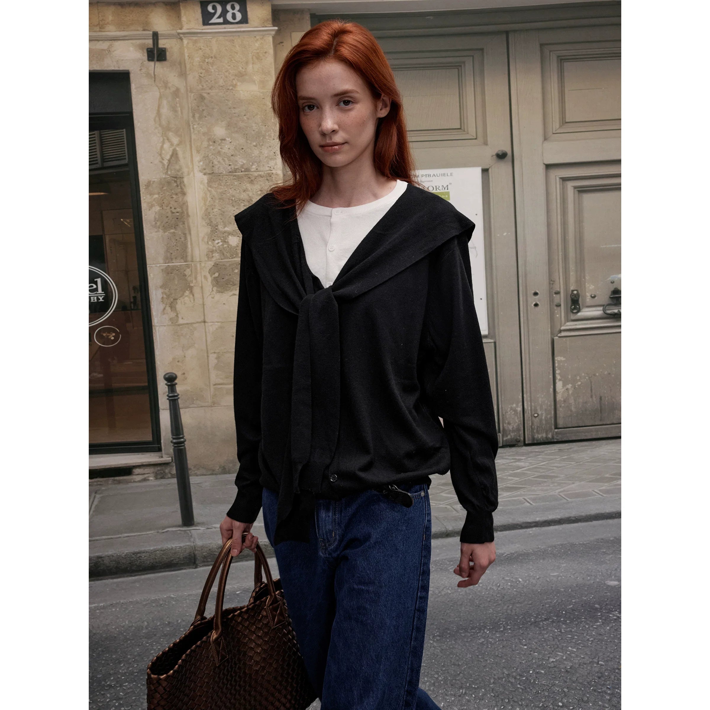 Xmsli | Autumn and Winter Two-Piece Contrasting Wool Sweater for Women - Loose Fit, Casual Long-Sleeved Top