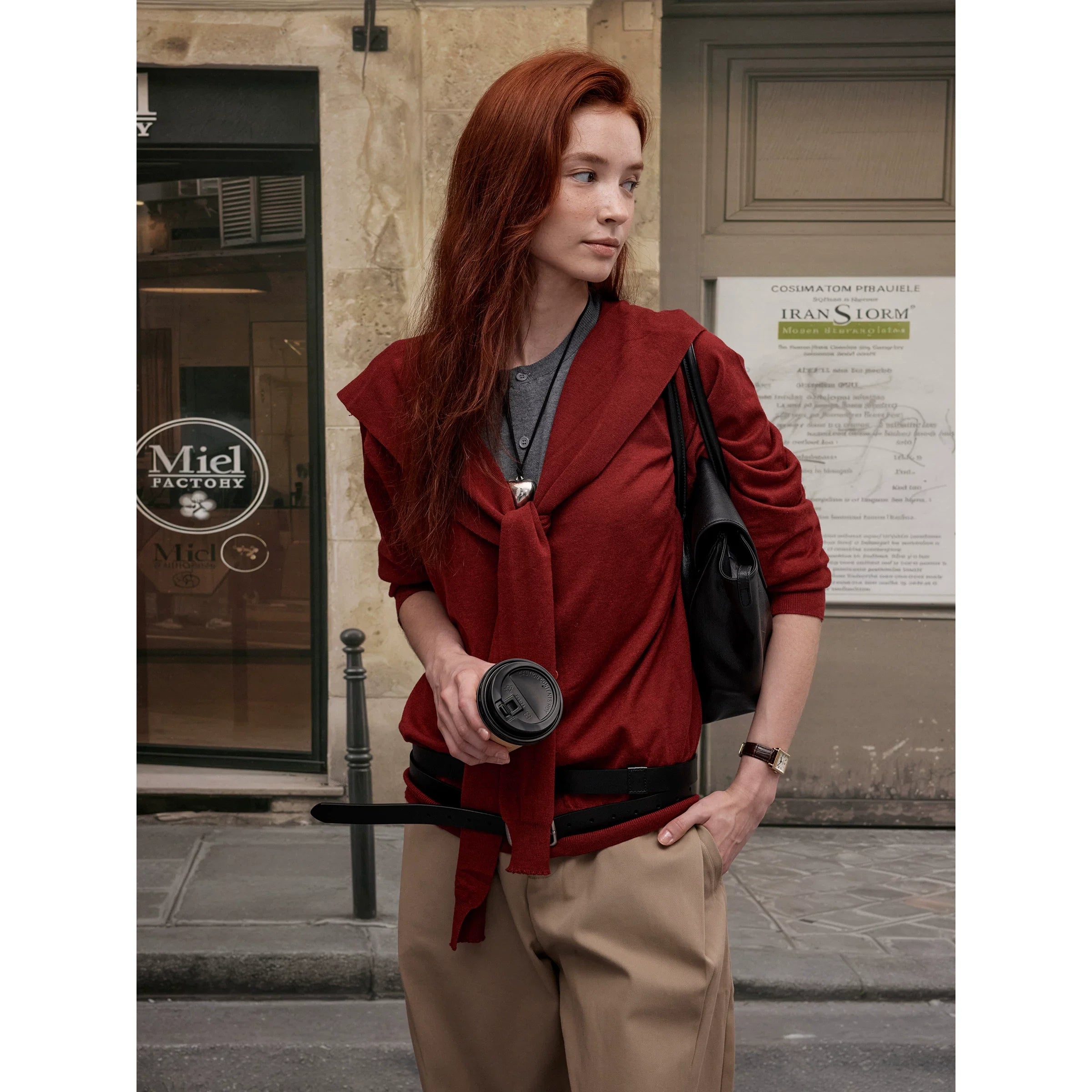 Xmsli | Autumn and Winter Two-Piece Contrasting Wool Sweater for Women - Loose Fit, Casual Long-Sleeved Top