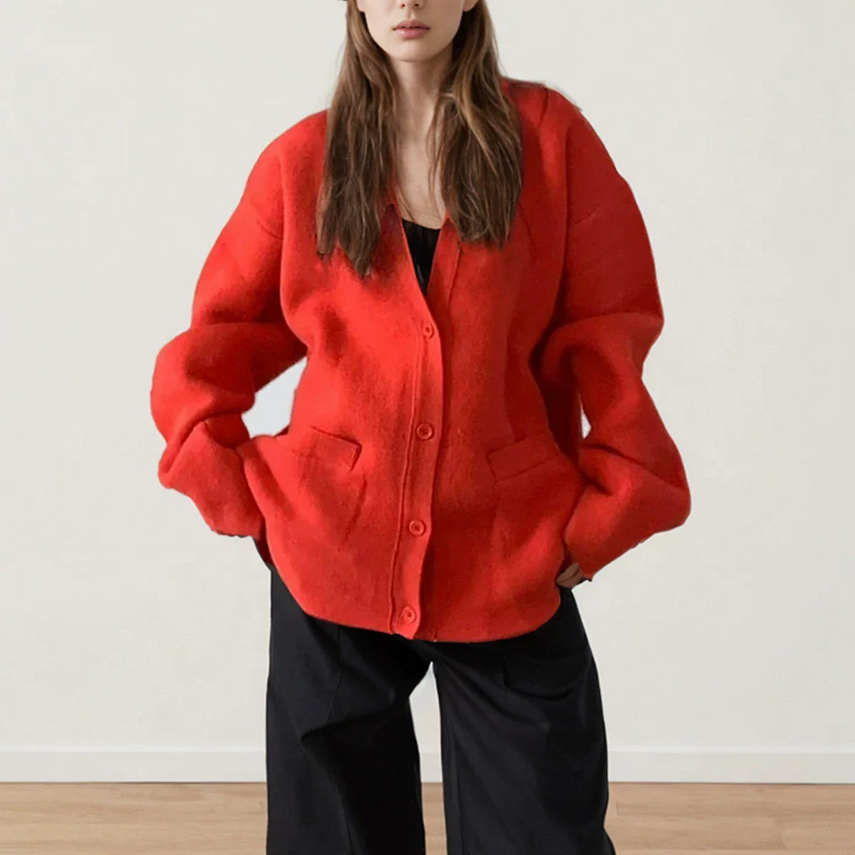 Xmsli | High-End V-Neck Loose Knitted Cardigan Top for Women - Casual Lazy Style Thickened Sweater Jacket