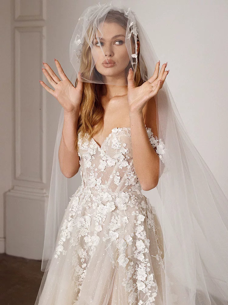 Xmsli | French One-Shoulder Lace Light Wedding Dress, Super Fairy Slimming Trailing Bridal Gown for Brides