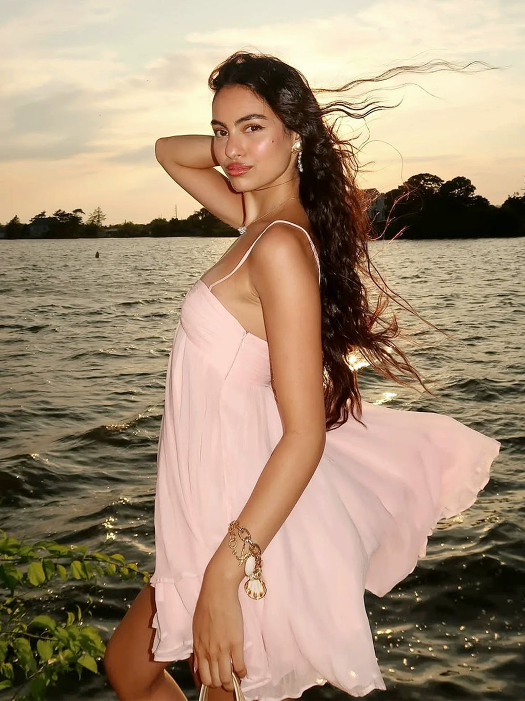 Xmsli | Resort Style Chiffon Tube Top Suspender Dress, Loose Slimming Summer mini Skirt for Hot Girls