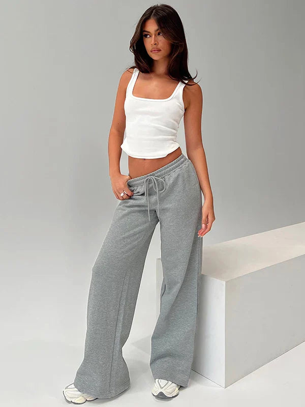 Xmsli | Women’s High Waist Elastic Drawstring Straight Leg Casual Pants for Daily Wear