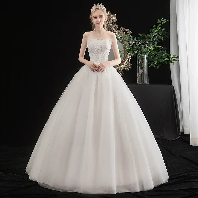 Xmsli | Summer and Autumn Tube Top Wedding Dress with Korean Lace, Fashionable Princess Fairy Bridal Gown for Women