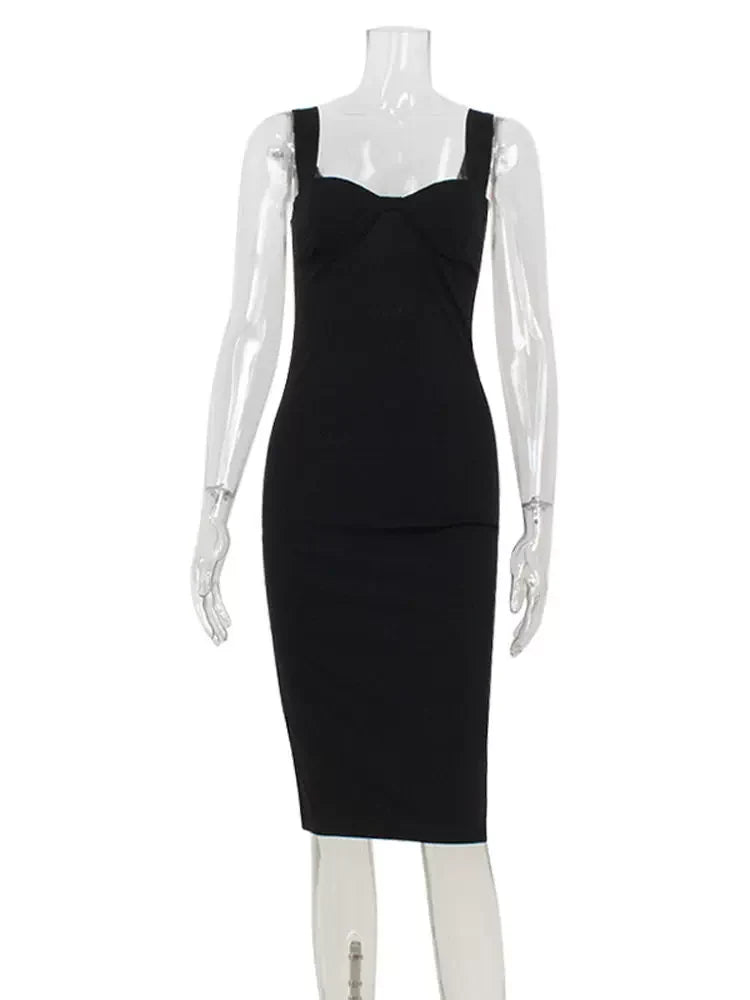 Xmsli | Black Strapless Bodycon Midi Dress for Women, Elegant Slim Fit Evening Wear