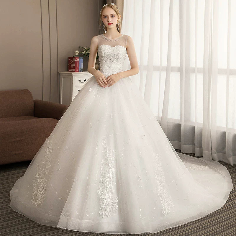 Xmsli | One-Shoulder Starry Sky Bridal Dress with Trailing Design, French Retro Princess Forest Style for Winter Weddings