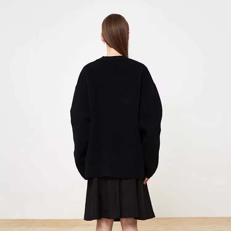 Xmsli | High-End V-Neck Loose Knitted Cardigan Top for Women - Casual Lazy Style Thickened Sweater Jacket