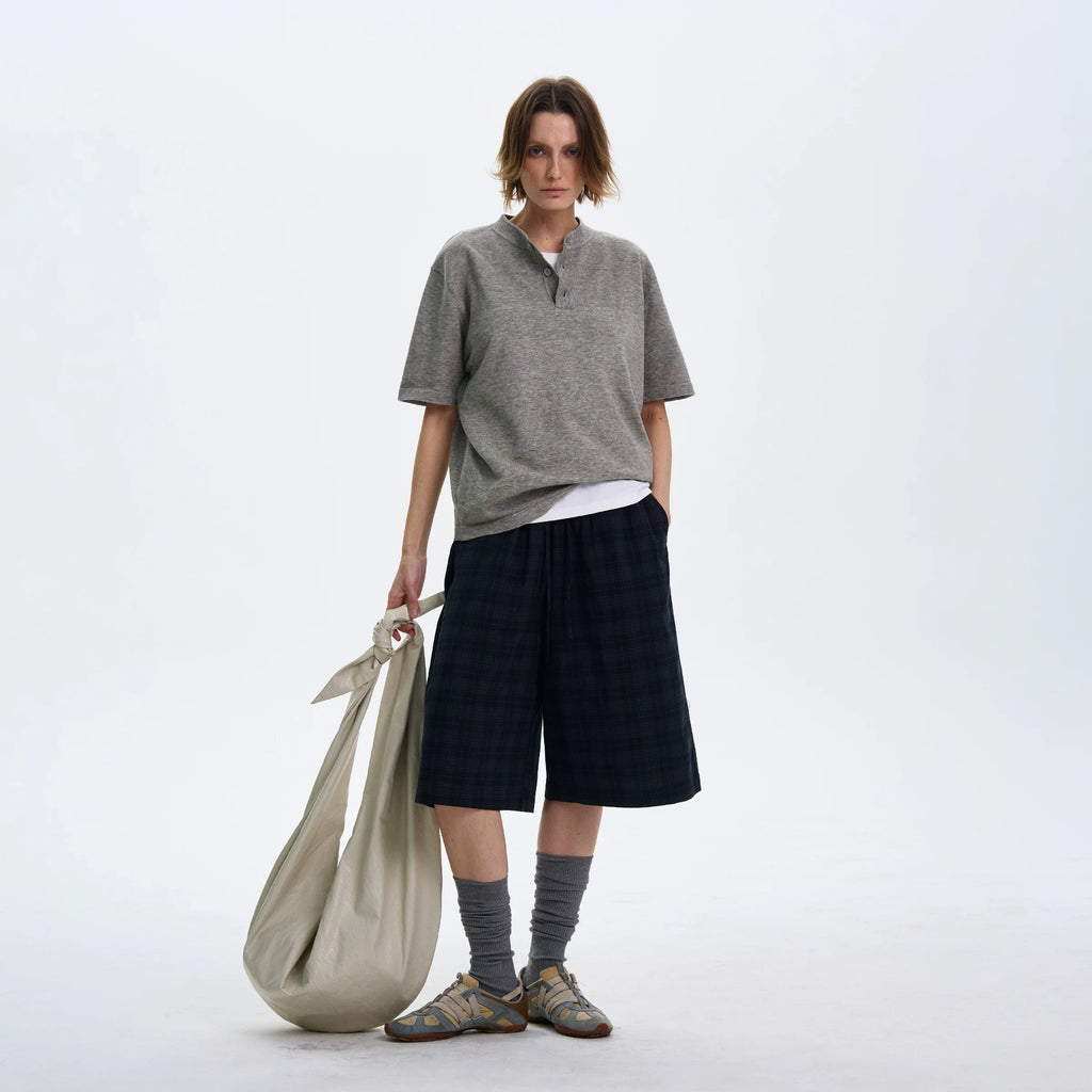 Xmsli | High-End Retro Henry Collar Short-Sleeved T-Shirt for Men - Casual Knitted Top