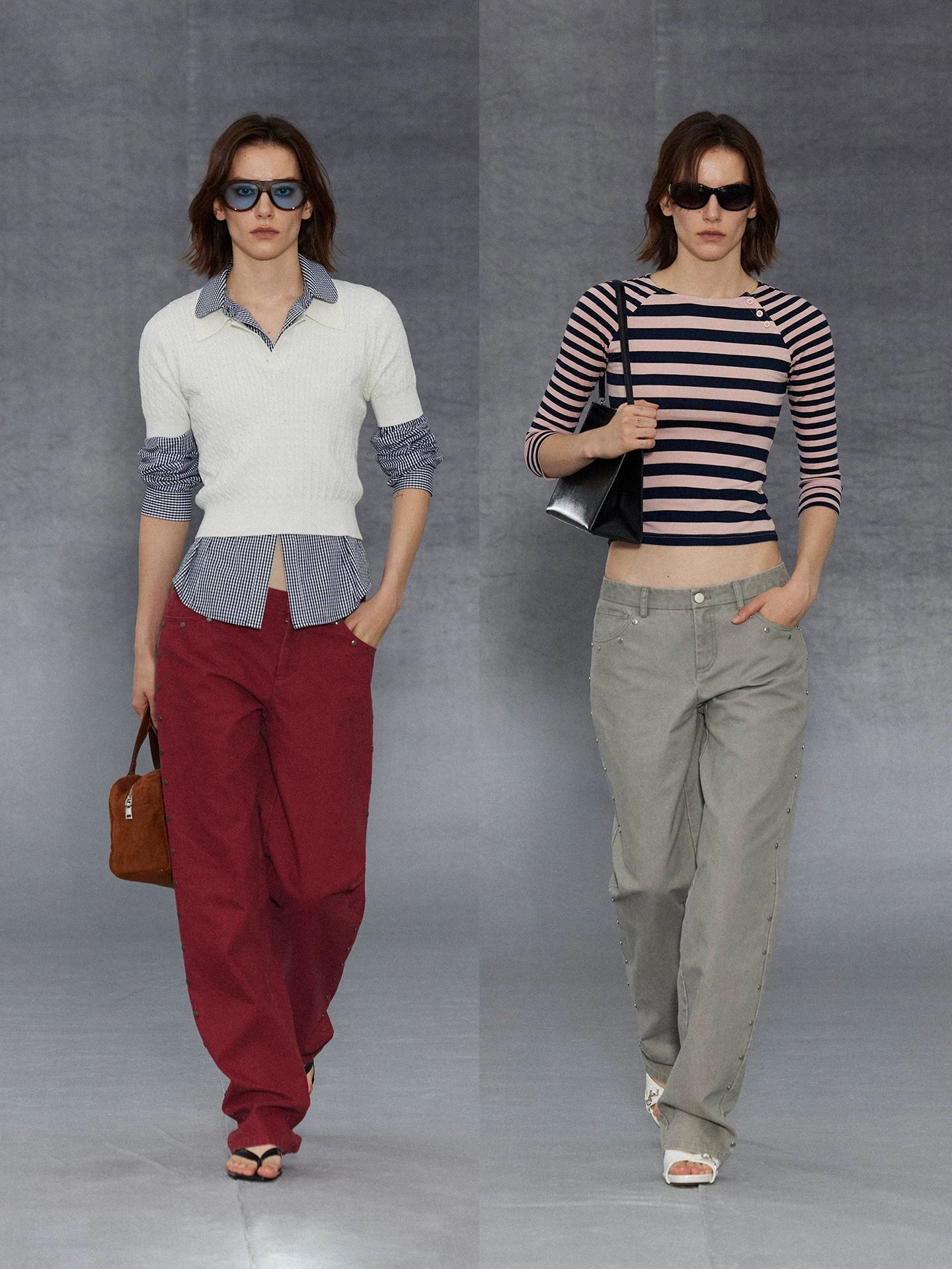 Xmsli | Sand Washed Faded Rivet Low-Rise Straight Trousers for Women, Vintage Style Casual Denim Pants