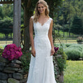 Xmsli | Simple Lace V-Neck A-Line Wedding Dress for Brides, Slimming Fit Customizable Fairy Bridal Gown
