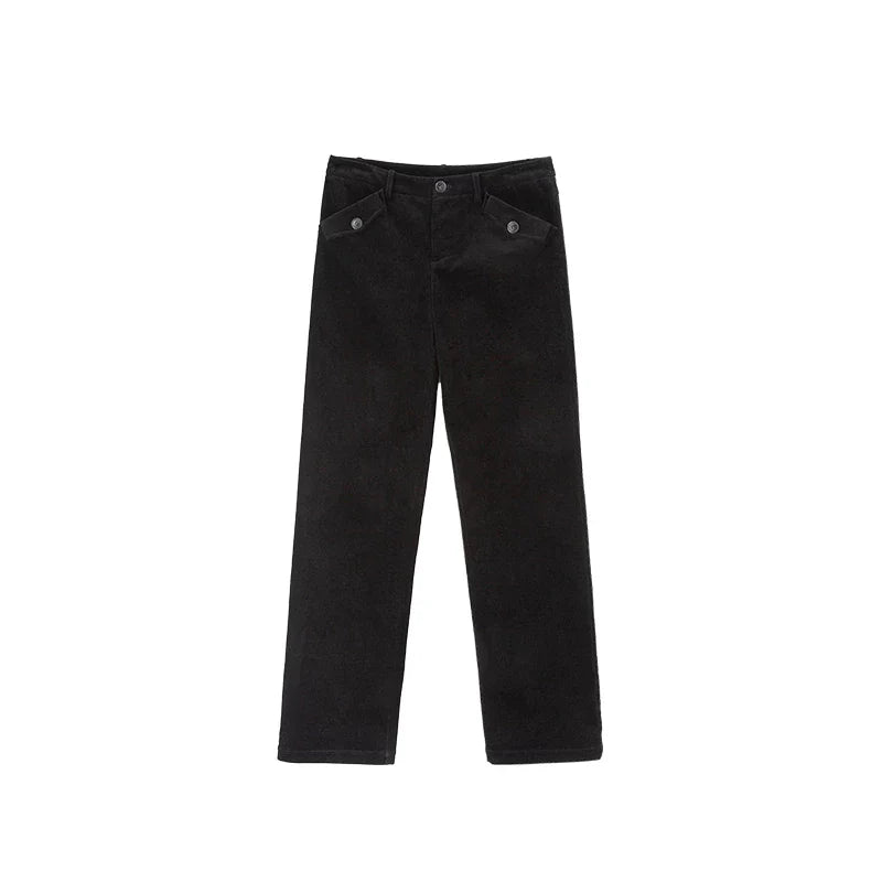 Xmsli | Medium Low-Waist Slim Corduroy Pants for Women, Casual Retro Straight-Leg Trousers