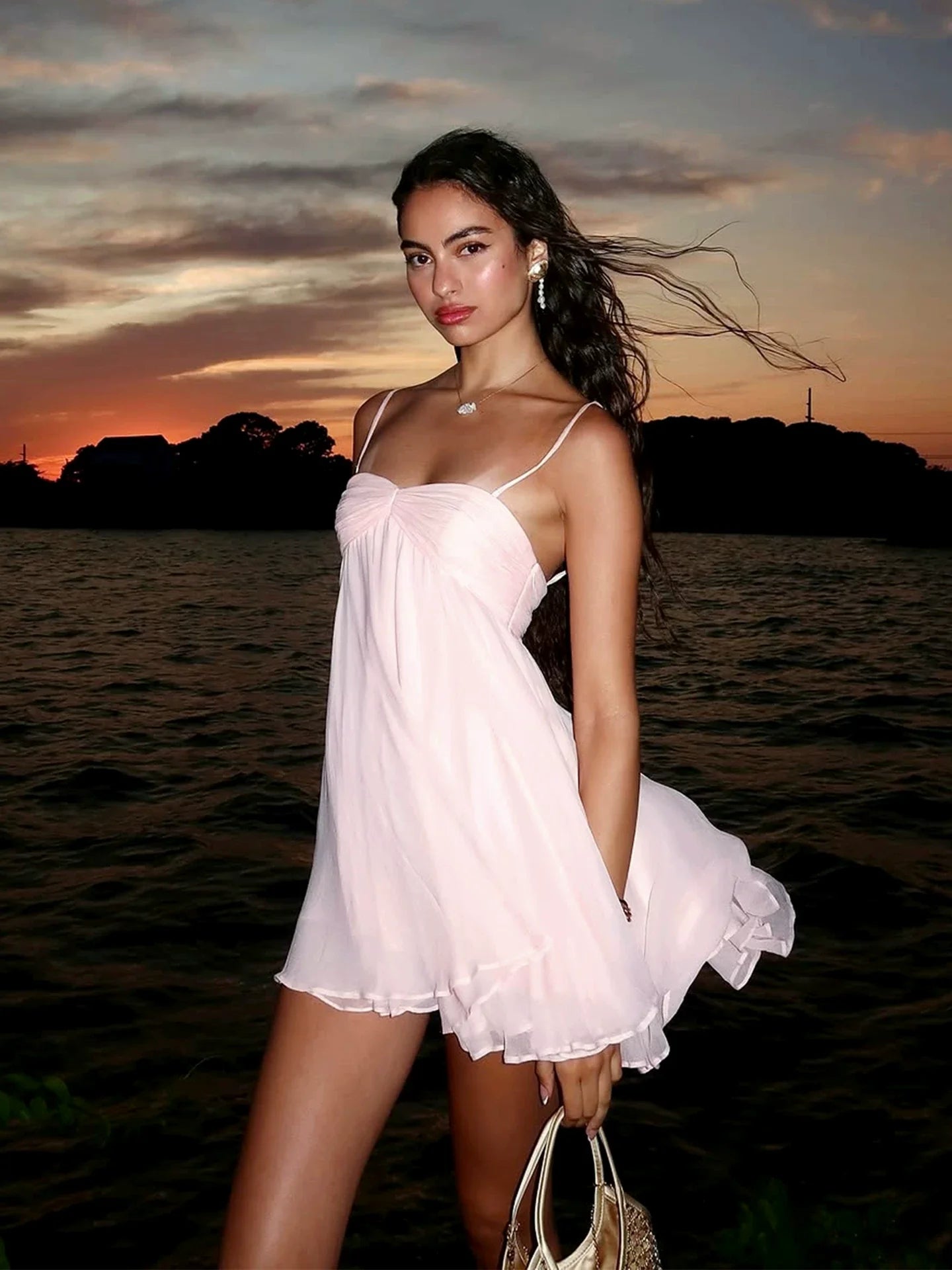 Xmsli | Resort Style Chiffon Tube Top Suspender Dress, Loose Slimming Summer mini Skirt for Hot Girls