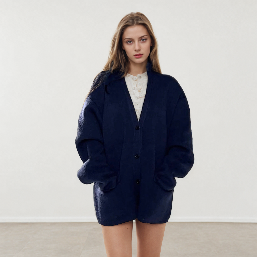 Xmsli | High-End V-Neck Loose Knitted Cardigan Top for Women - Casual Lazy Style Thickened Sweater Jacket