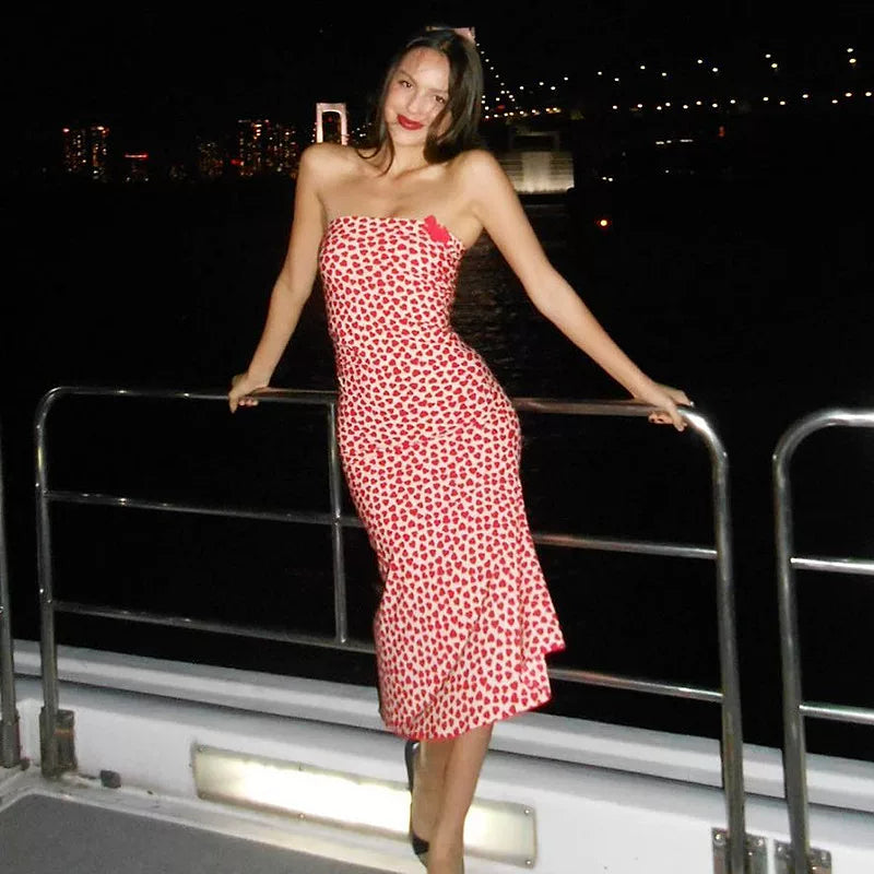 Xmsli | Floral Off-Shoulder Bow-Tie Midi Dress for Women, Slim Fit Elegant Holiday Wear