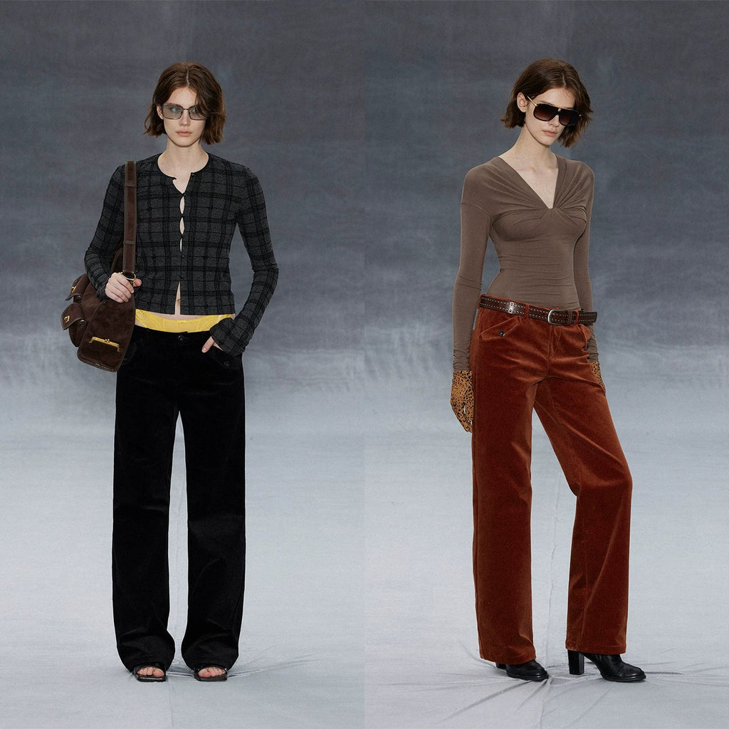 Xmsli | Medium Low-Waist Slim Corduroy Pants for Women, Casual Retro Straight-Leg Trousers