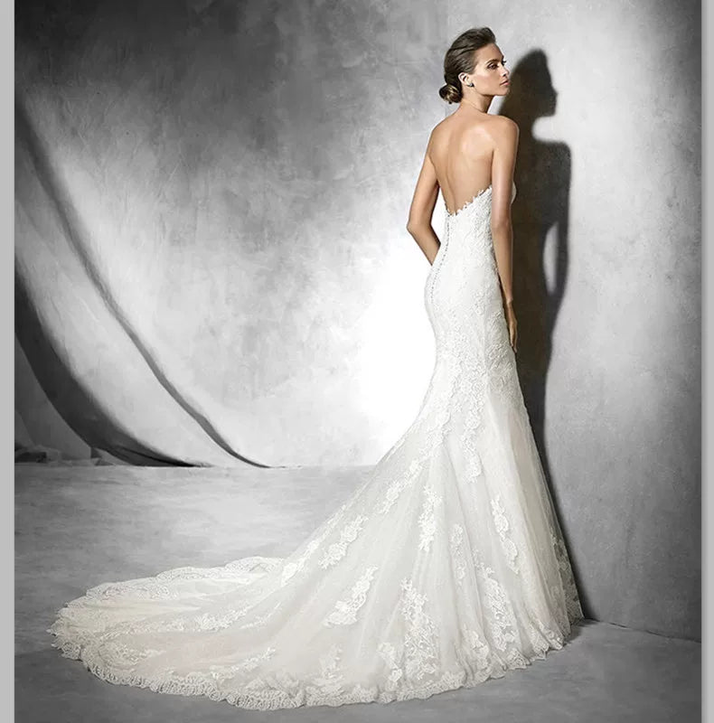 Xmsli | Tube Top Fishtail Wedding Dress, Slimming Tail French Fashion Bridal Gown for Weddings, Douyin Style